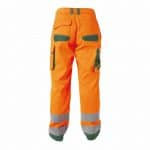 chicago high visibility work trousers with knee pockets fluo orange bottle green back