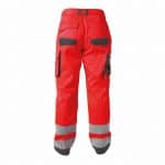 chicago high visibility work trousers with knee pockets fluo red cement grey back