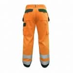 glasgow high visibility trousers with holster pockets and knee pockets fluo orange bottle green back