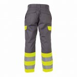 lenox multinorm high visibilty work trousers with knee pockets graphite grey fluo yellow back