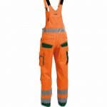 malmedy high visibility brace overall with knee pockets fluo orange bottle green back