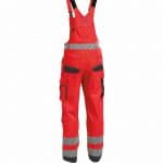 malmedy high visibility brace overall with knee pockets fluo red cement grey back
