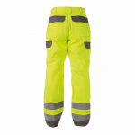 manchester multinorm high visibility work trousers with knee pockets fluo yellow graphite grey back