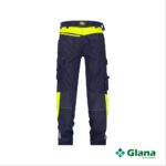 canton work trousers with stretch and knee pockets midnight blue fluo yellow back