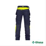 shanghai stretch work trousers with holster pockets and knee pockets midnight blue fluo yellow back