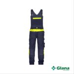 ulsan brace overall with stretch and knee pockets midnight blue fluo yellow back